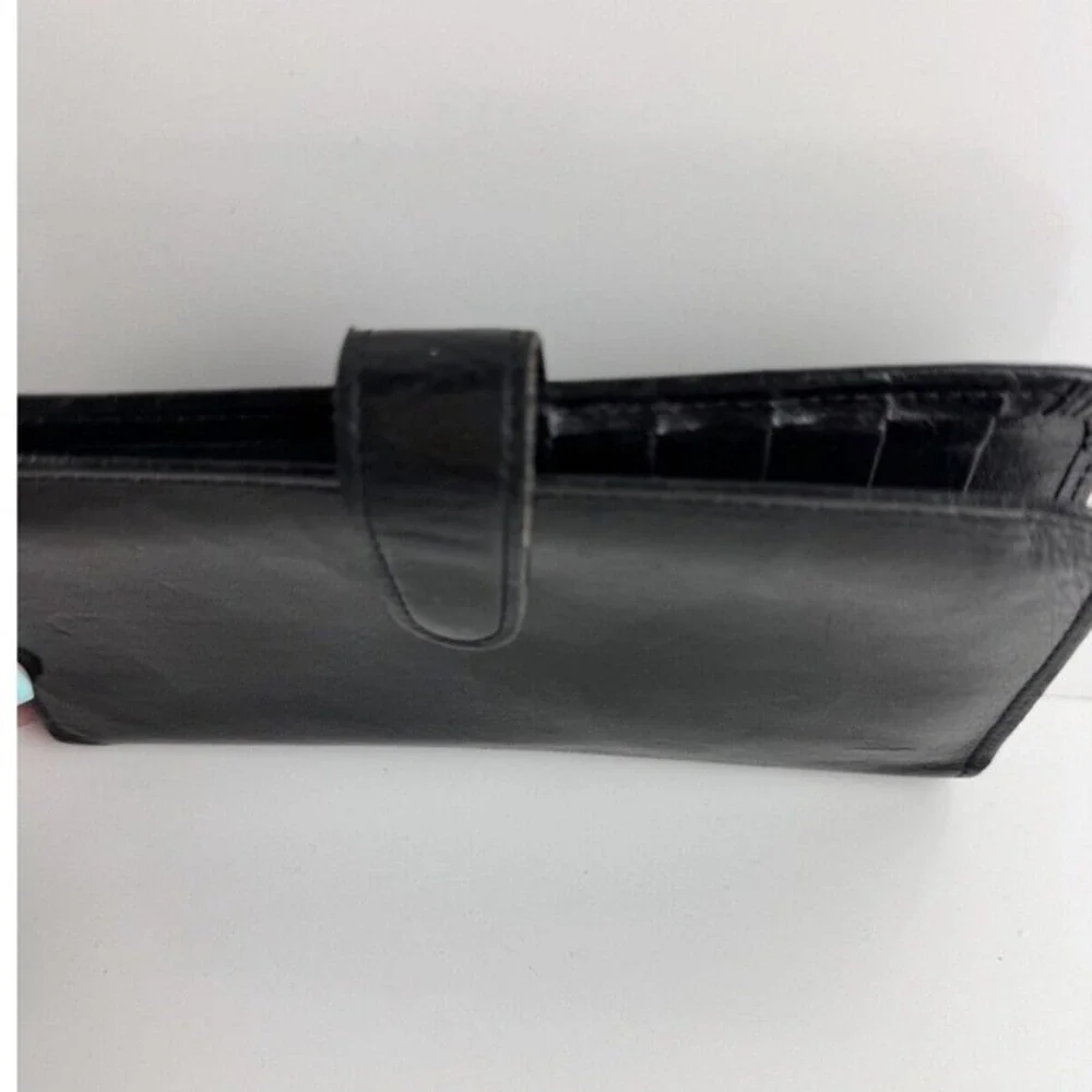 Coach Vintage Black Leather Slim Checkbook Wallet Tab Snap‎ Card Holder Chic 47